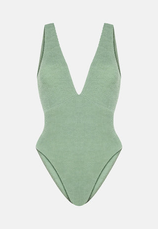Sorbet Island Ariel One Piece in Mint aus flexiblem Crinkle-Stoff. One Size (XS–XXL, Cup A–G) mit komfortabler Passform – ideal für Strand, Pool und Sommerreisen. Artikel
