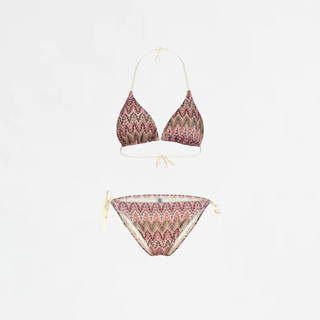 Amber Bikini der Marke Becksöndergaard im Stil von Missoni, in dem Farben oldrose tan, genannt dusty rose.