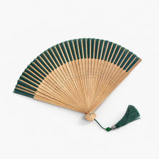 bambusfächer grün mit tassel