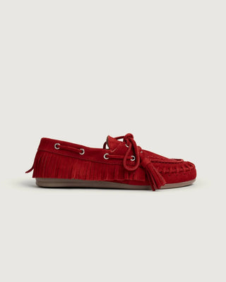knall rote Schuhe von POSA mit Fransen hinten herum