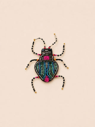 Brosche Käfer Zebra / green blue pink