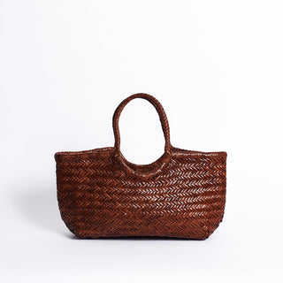 von hand geflochtene ledertasche in brown von ayre