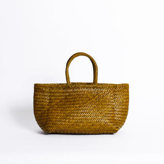 von hand geflochtene ledertasche in mustard von ayre