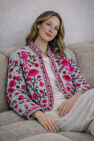 KASHMIRI VELVET JACKET / light blue 